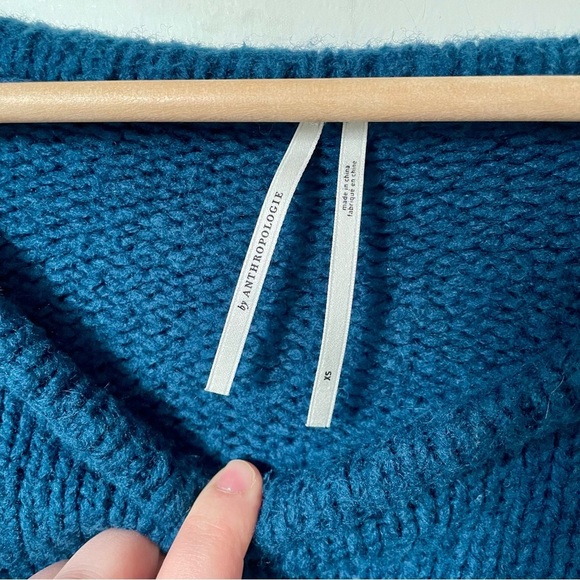 Anthropologie Chunky Knit Boatneck Sweater Teal Size Extra Small - Picture 5 of 8